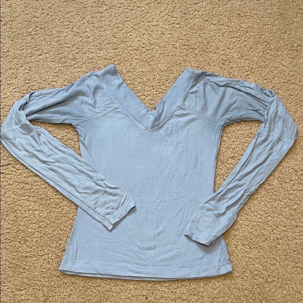 BDG Light Blue Long Sleeve V-Neck Top